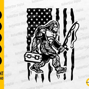 Amerikanskt fiske Bigfoot SVG | Roliga amerikanska fiske-T-shirtdekaler klistermärkegrafik | Cricut-klippfiler Clipart-vektor digital Dxf Png Eps Ai