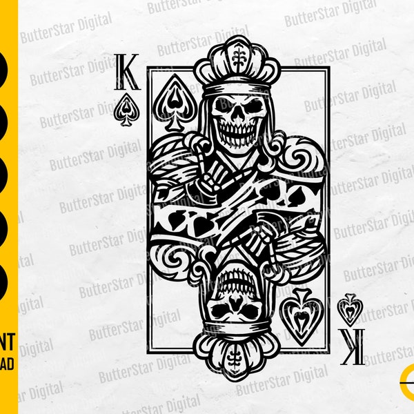 Skeleton King Of Spades SVG | Gothic Playing Cards Decal Shirt Tattoo | Cricut Cutting File Printable Clipart Vector Digital Dxf Png Eps Ai
