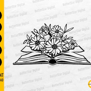 Floral Book Art SVG | Book With Flowers SVG | Bookish SVG | Pretty Girly Reading Read Reader | Cutting Files Clipart Digital Dxf Png Eps Ai