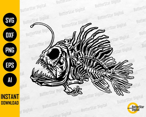 Download Skeleton Fish Svg Angler Fish Svg Sea Monster Cricut Etsy
