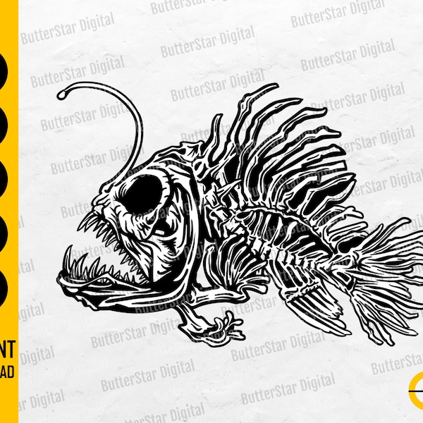 Skeleton Fish SVG | Angler Fish SVG | Sea Monster | Cricut Cutting File Silhouette Printable Clipart Vector Digital Download Dxf Png Eps Ai