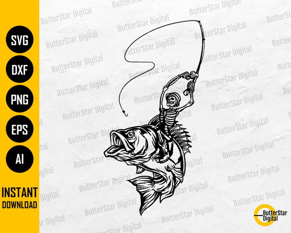 Skeleton Riding Bass Fish SVG Fishing SVG Angling SVG - Etsy