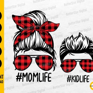 Mom Life Kid Life SVG | Buffalo Plaid SVG | Family T-Shirt Sticker | Cricut Cutting Files Printables Clip Art Vector Digital Dxf Png Eps Ai