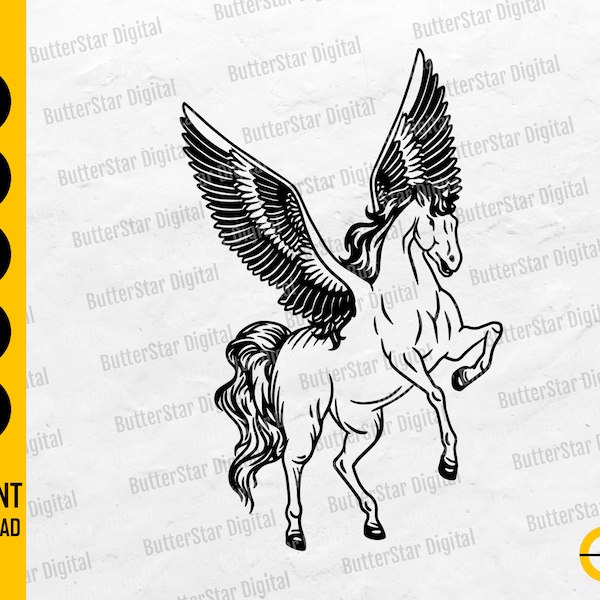 Pegasus SVG | Winged Horse SVG | Mythical Animal T-Shirt Drawing Graphics | Cricut Cut File Silhouette Clipart Vector Digital Dxf Png Eps Ai