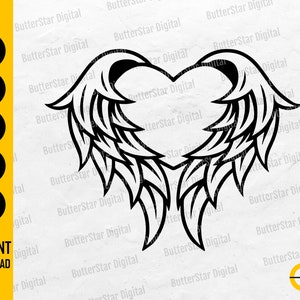 Angel Wings Heart SVG | Memorial SVG | Heaven SVG | Angelic Svg | Cricut Cut File Silhouette Printable Clipart Vector Digital Dxf Png Eps Ai