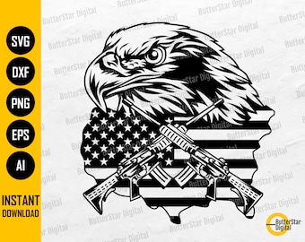 US Patriotic Eagle Fucili SVG / 2° Emendamento SVG / American Svg / Cricut Silhouette Cutfile Stampabile Clipart Vector Digital Dxf Png Eps Ai