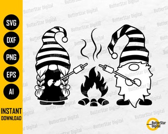 Camping Gnomes SVG | Happy Campers SVG | Hiking Camp T-Shirt Graphics Decals | Cutting Files Cuttable Clipart Vector Digital Dxf Png Eps Ai