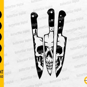 Skull On Knives SVG | Horror Movie T-Shirt Decal Tattoo Stencil Sticker | Cricut Cut Files Silhouette Clip Art Vector Digital Dxf Png Eps Ai