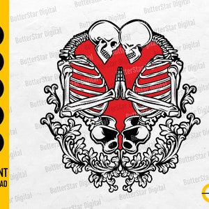 Skeleton Lovers Heart SVG | Dead Love SVG | Gothic Decal T-Shirt Graphics | Cricut Cut File Printable Clip Art Vector Digital Dxf Png Eps Ai