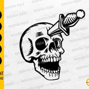 Skull Stabbed In The Forehead SVG | Gothic Decal T-Shirt Tattoo Stencil Graphics | Cricut Cutting File Clipart Vector Digital Dxf Png Eps Ai