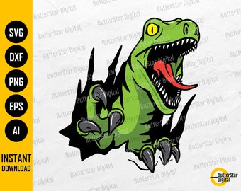 Raptor Coming Out Of Hole SVG | Velociraptor SVG | Dinosaur T-Shirt Wall Art Decals | Cricut Cut Files Clipart Vector Digital Dxf Png Eps Ai