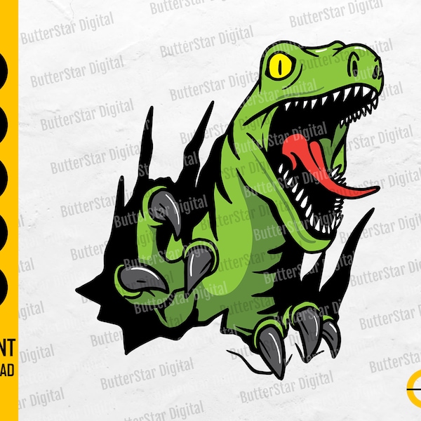 Raptor Coming Out Of Hole SVG | Velociraptor SVG | Dinosaur T-Shirt Wall Art Decals | Cricut Cut Files Clipart Vector Digital Dxf Png Eps Ai