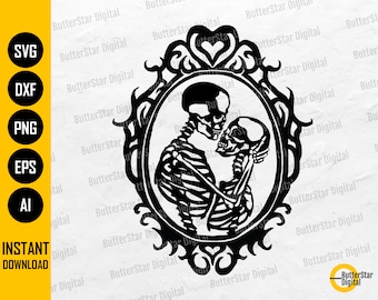 Skeleton Lovers Frame SVG / Dead Love SVG / Romantic Decal Shirt Wall Art Tattoo / Cut File Printables Clipart Vector Digital Dxf Png Eps Ai
