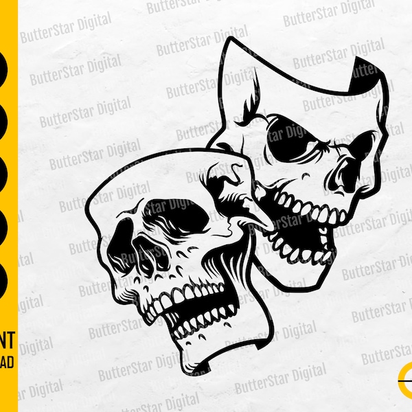 Skull Masks SVG | Bipolar Multiple Dual Personality Attitude Character | Cutting Files CNC Printable Clip Art Vector Digital Dxf Png Eps Ai