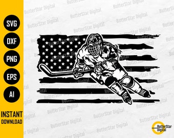 American Hockey Girl SVG | US Hockey Player SVG | Winter Sports T-Shirt Decal Gift Wall Art | Cricut Cut File Clipart Digital Dxf Png Eps Ai