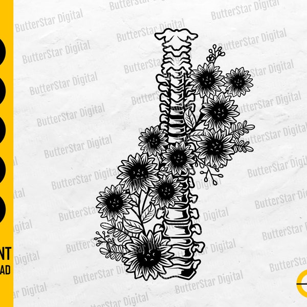 Sunflower Spine SVG | Backbone SVG | Gothic T-Shirt Vinyl Stencil Tattoo | Cricut Cut File Silhouette Clip Art Vector Digital Dxf Png Eps Ai