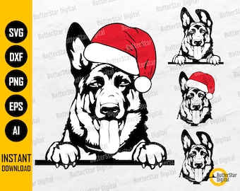 German Shepherd SVG | Christmas Dog Face Head Illustration Drawing Decal | Cricut Silhouette Printable Clipart Digital Vector Png Eps Dxf Ai