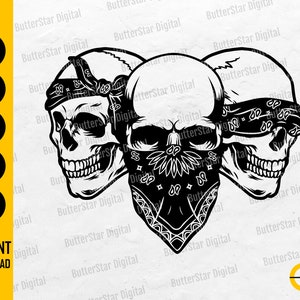 Paisley Bandana Skulls SVG | Three Wise Monkeys SVG | See No Evil Hear No Evil Speak No Evil | Cutfile Clipart Vector Digital Dxf Png Eps Ai