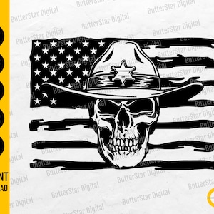 American Sheriff Skull SVG | US Law Enforcement | USA Flag | Cricut Cutting File Silhouette Printable Clipart Vector Digital Dxf Png Eps Ai
