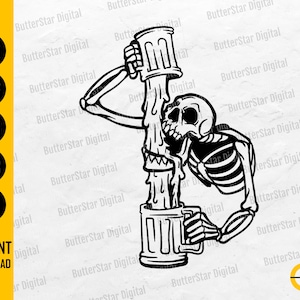 Skeleton Drinking Beer SVG | Lager SVG | Party Alcoholic Drink Bar Pub Drunk Alcohol | Cutting Files Clip Art Vector Digital Dxf Png Eps Ai