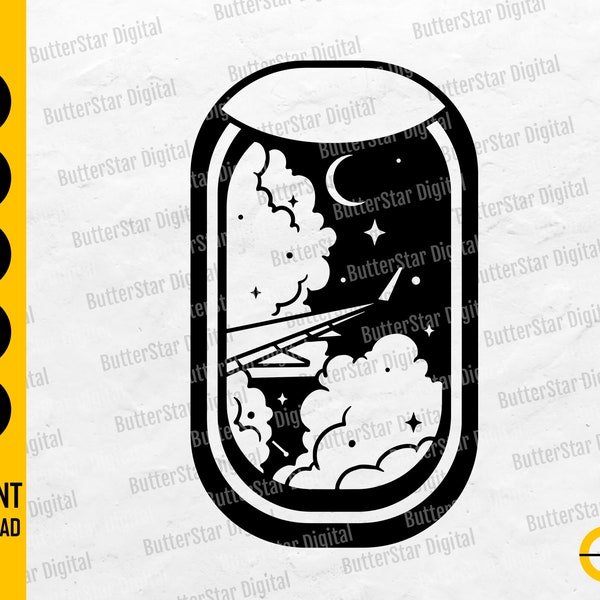 Plane Window At Night SVG | Airplane SVG | Travel Wall Decor Sticker Decal | Cricut Cutfile Silhouette Clipart Vector Digital Dxf Png Eps Ai