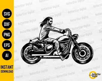 Big Bike Rider SVG | Motorcycle SVG | Biking Garage Road Trip Ride Wheels Vehicle | Cut File Printable Clipart Vector Digital Dxf Png Eps Ai