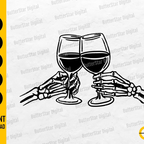 Skeleton Wine Toast SVG | Alcohol SVG | Party Decal T-Shirt Vinyl Graphics | Cricut Cut File Printable Clipart Vector Digital Dxf Png Eps Ai