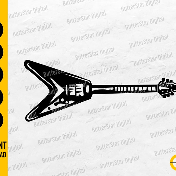 V Electric Guitar SVG | Musical Instrument SVG | Band Bass Strings Riff Song Sound | Cutfiles Cuttable Clipart Vector Digital Dxf Png Eps Ai