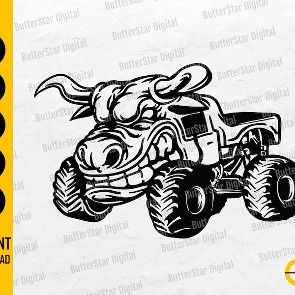 Bull Monster Truck SVG | Muscle Car SVG | 4x4 Off Road Vehicle | Cricut Cut File Silhouette Printables Clipart Vector Digital Dxf Png Eps Ai