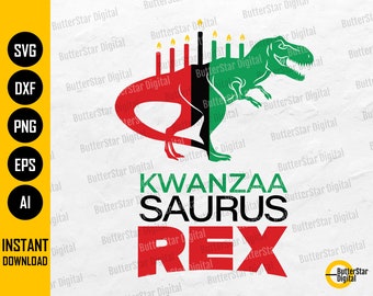 T-Rex Kinara SVG | Kwanzaa Saurus Rex Dino | Holiday Dinosaur | Happy Kwanzaa | Cricut Silhouette Cut Clipart Vector Digital Dxf Png Eps Ai