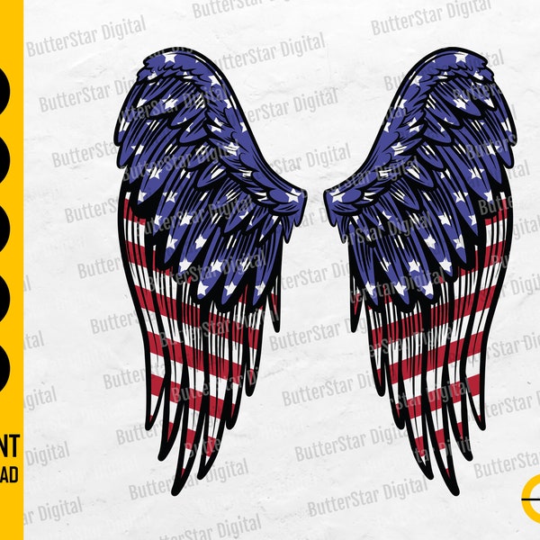 American Angel Wings SVG | USA United States America Liberty Military War Hero Army Veteran | Cut File Clipart Vector Digital Dxf Png Eps Ai