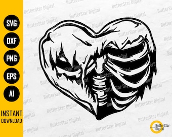 Ribcage Heart SVG | Skeleton SVG | Gothic Love Shirt Vinyl Stencil Tattoo | Cricut Cutting File Cameo Clipart Vector Digital Dxf Png Eps Ai