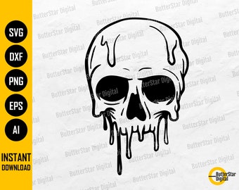 Dripping Skull SVG | Skeleton SVG | Gothic Decal T-Shirt Sticker Graphics | Cut Cutting File Printable Clipart Vector Digital Dxf Png Eps Ai