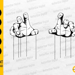 May include: Black and white digital illustration of two hands in a puppet-like pose, with strings attached. The image includes the text "SVG, DXF, PNG, EPS, AI" and "INSTANT DOWNLOAD". The logo for ButterStar Digital is also present.