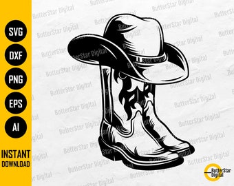 Cowboy Boots SVG | Cowgirl SVG | Western Stencil T-Shirt Vector | Cricut Cutting Files Silhouette Printables Clip Art Digital Dxf Png Eps Ai