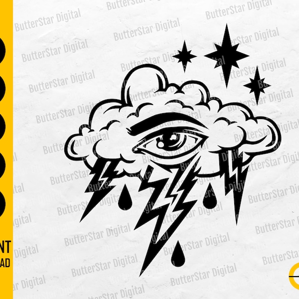 Mystic Cloud SVG | All Seeing Eye SVG | Weird T-Shirt Decal Sticker Tattoo Stencil | Cricut Cut Files Clip Art Vector Digital Dxf Png Eps Ai