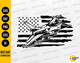 US Jet Fighter SVG | Air Force SVG | F16 War Plane Decals Graphics | Cricut Silhouette Cutting File Cuttable Clipart Digital Dxf Png Eps Ai
