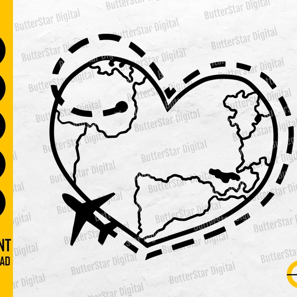 Airplane Heart SVG | World Travel SVG | Traveler T-Shirt Sticker Decal | Cricut Cut Files Silhouette Clip Art Vector Digital Dxf Png Eps Ai
