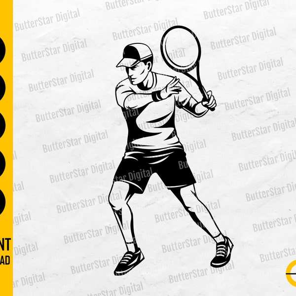 Tennis Player SVG | Racket Sport Game Court Match Doubles Play Playing | Cut File Printable Clip Art Vector Digital Download Dxf Png Eps Ai