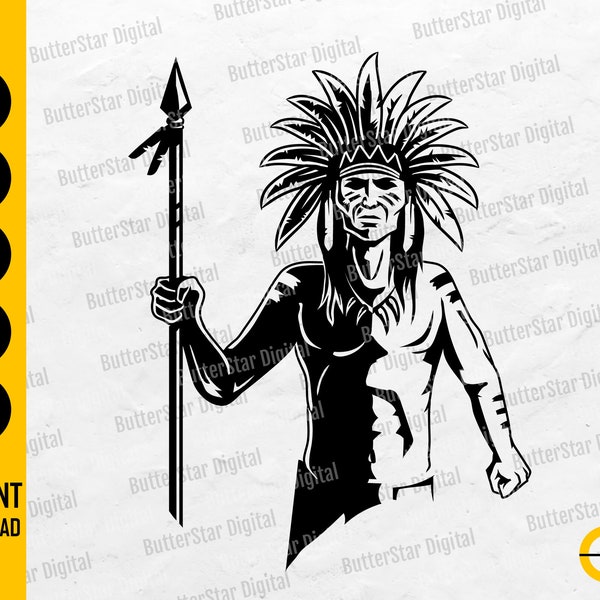Native American SVG | Indian SVG | Indigenous People Head Dress Feathers Tribe Spear | Cutting Files Clip Art Vector Digital Png Eps Dxf Ai