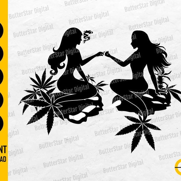 Cannabis Mermaids SVG | Smoking Marijuana Joint | Smoke Weed Blunt | Cricut Cutting Files Silhouette | Clipart Vector Digital Dxf Png Eps Ai