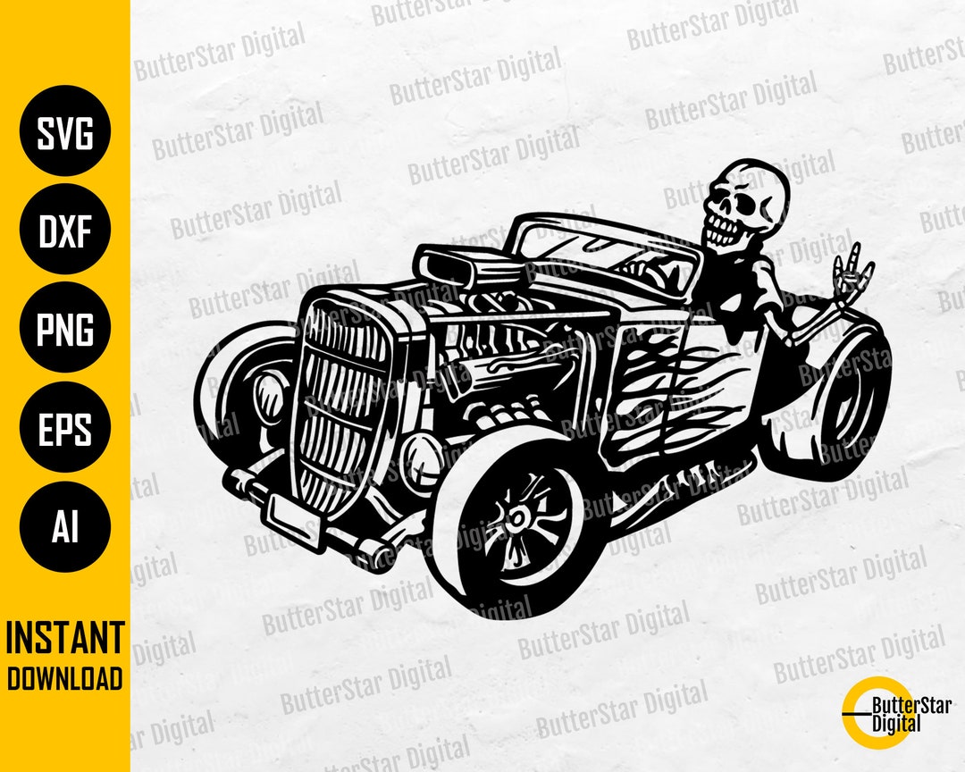 Hot Rod Skeleton SVG Retro Car SVG Automobile Engine Auto Garage Shop