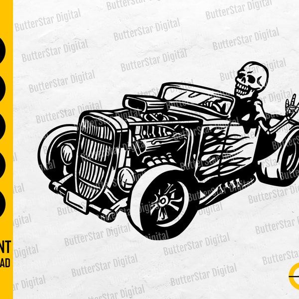 Hot Rod Skeleton SVG | Retro Car SVG | Automobile Engine Auto Garage Shop Vehicle Ride | Cutting File Clipart Vector Digital Dxf Png Eps Ai