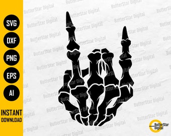 Skeleton Rock Hand SVG | Rock And Roll SVG | Human Bones SVG | Cricut Cutting File Silhouette Cameo Clip Art Digital Download Dxf Svg Eps Ai