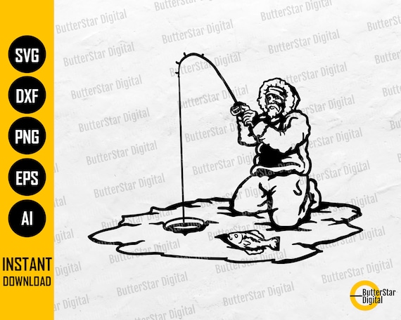 Ice Fishing SVG | Winter Fishing Gift Drawing Stencil Vinyl