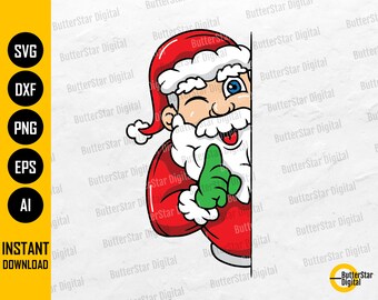 Peeking Santa Claus SVG | Cute Christmas Wall Art Decal Decoration | Cricut Cut Files Silhouette Cameo Clipart Vector Digital Dxf Png Eps Ai