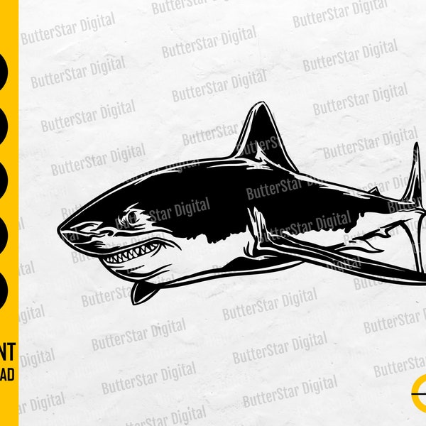 Great White Shark SVG | Fish SVG | Marine Animal SVG | Boat Sail Dive Water Coast | Cut Files Cuttable Clipart Vector Digital Png Eps Dxf Ai