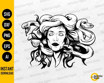 Medusa SVG | Goddess SVG | Greek Mythology SVG | Gothic Woman Decal Shirt | Cricut Cut File Silhouette Clipart Vector Digital Dxf Png Eps Ai