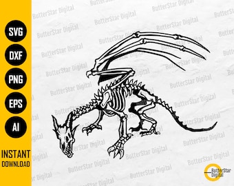 Skeleton Dragon SVG | Fantasy SVG | Mythical Animal Svg | Cricut Cutting File Silhouette CNC Printable Clipart Vector Digital Dxf Png Eps Ai
