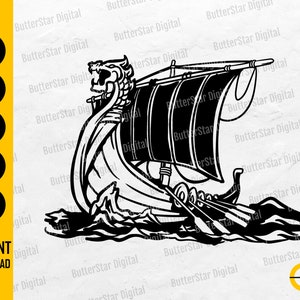 Viking Ship SVG | Dragon Boat SVG | Ancient Nordic Sail Journey Sailing Ocean Sea Vessel | Cut Files Clip Art Vector Digital Dxf Png Eps Ai